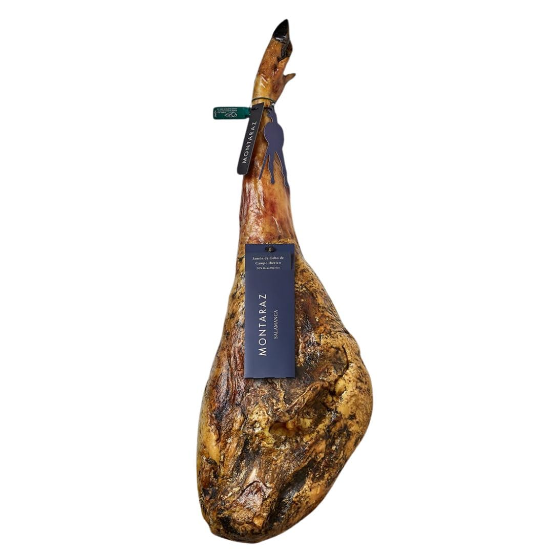 MONTARAZ® Jamon Iberico de Cebo de Campo | 50% Raza Ibérica | Curación 24 Meses | Pieza Entera de 7,5-8,5 kg | Jamón Ibérico de Cebo de Campo Calidad Gourmet | Sin Aditivos ni Conservantes