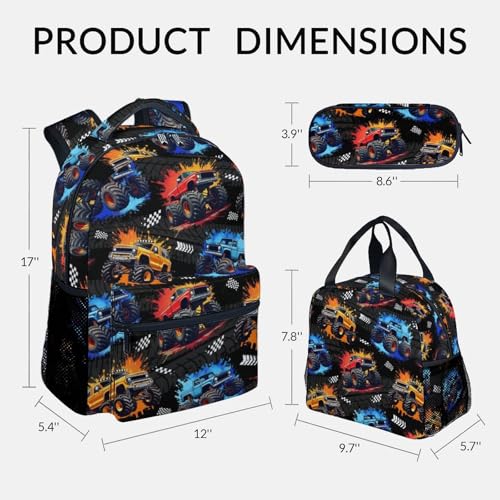 Image of Toddler Backpack Set - 3Pcs Truck Backpacks for Boys - Kids Bookbag with Lunch Box & Pencil Case - Durable School Bag for Kindergarten /Preschool /Elementary (17 Inch)