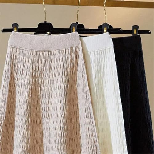 Women Winter Fringe Knit High Waist A Line Loose Fit Flared Midi Skirt Cover HIPS Slimming Wool Skirt2