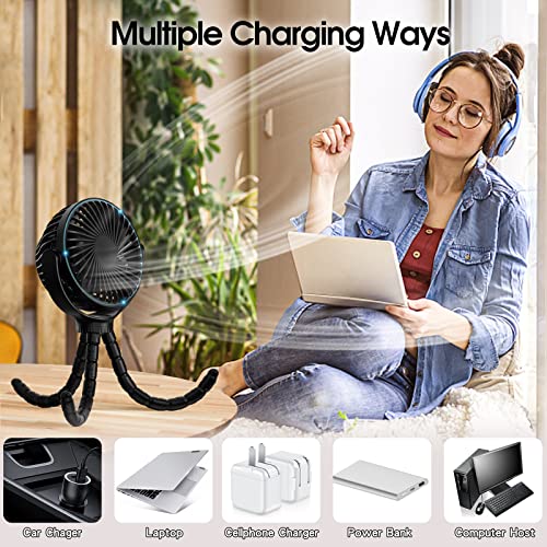 Baby Stroller Fan, Mini Portable Personal Handheld Fan,Clip On Fan With Flexible Tripod, Usb Rechargeable Cooling Desk Fan For Travel, Car Seat, Camping, Bedroom(Black) #TOP4