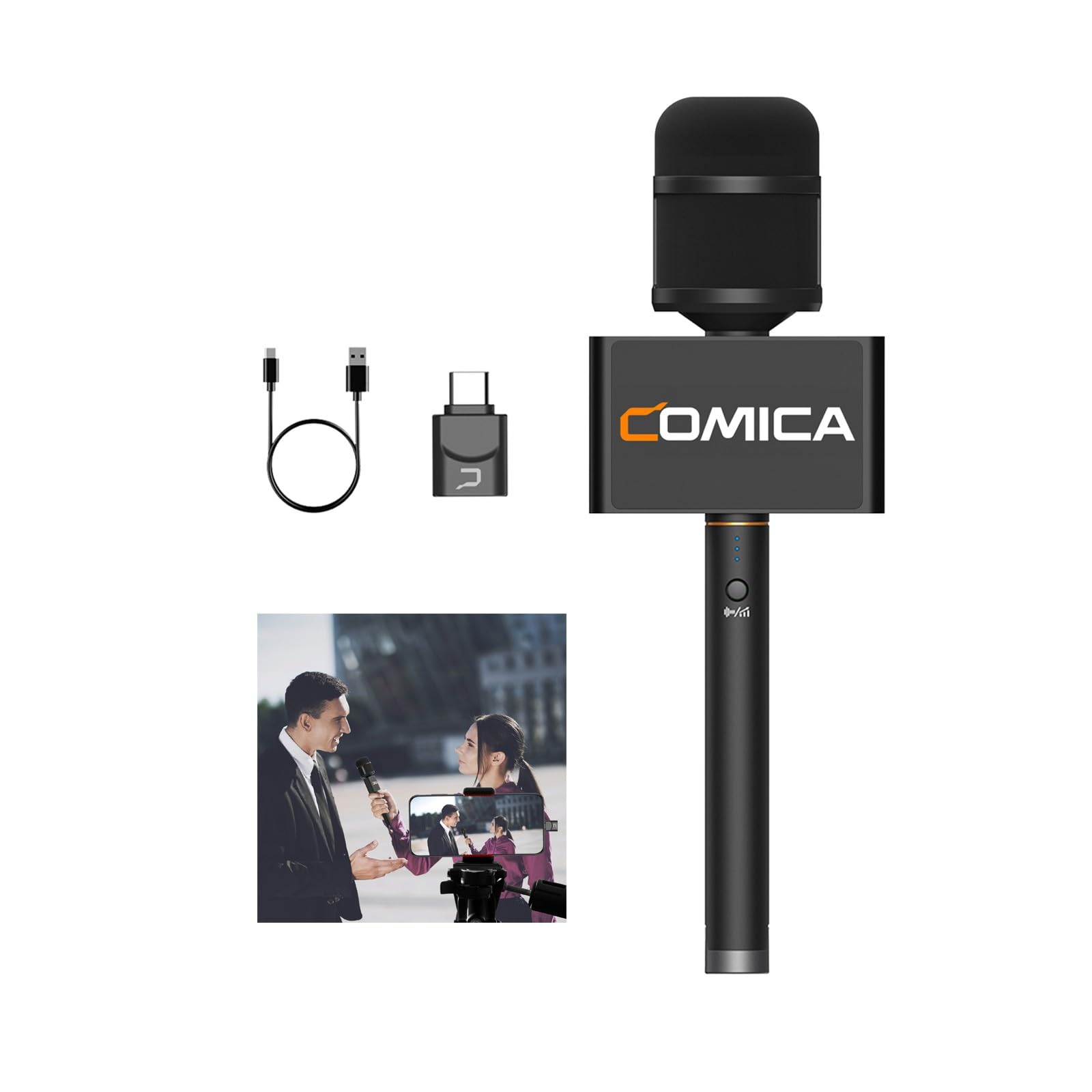 COMICA Revo S Micrófono Inalámbrico para Reporteros Compatible con Windows y Mac OS, Compatible con Reducción de Ruido con una Sola tecla y Cápsula de Micrófono de Condensador de 14 mm para Teléfonos