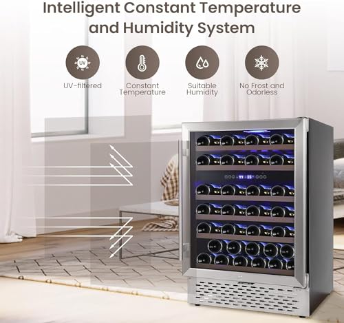 GarveeHome 51 Bottle Wine Cooler Upgraded, Dual Zone 24" Wine Fridge Cooler, Seamless Stainless Steel Design, Digital Temperature Control, Built-in or Freestanding, Glass Door, Quiet Compressor