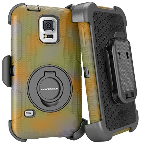 Galaxy S5 Case, BENTOBEN [Soft&Hard][Belt Clip][Holster] Hybrid Dual Layer Combo Protective Case with Rotating Kickstand Cover Case for Samsung Galaxy S5 S V I9600 GS5 All Carriers, Camouflage