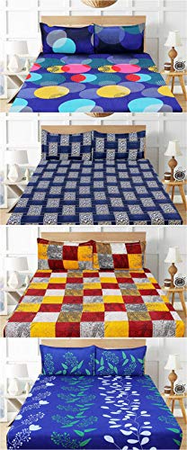 BSB Home® Cotton 200 GSM with 144 TC Double Bedsheets Combo Pack of 4 King Size Bed Sheet with 8 Pillow Coves (Multicolour, for (6 x 7 ft)