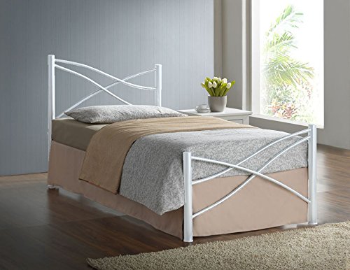 Comfy Living 3ft Single Modern Metal Bed Frame in Silver, White or Pink (White)