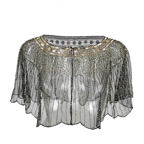 JOAU Women's Vintage 1920s Shawl Wraps Beaded Sparkly Sequin Gatsby Cape Evening Bolero Flapper Cover Up
