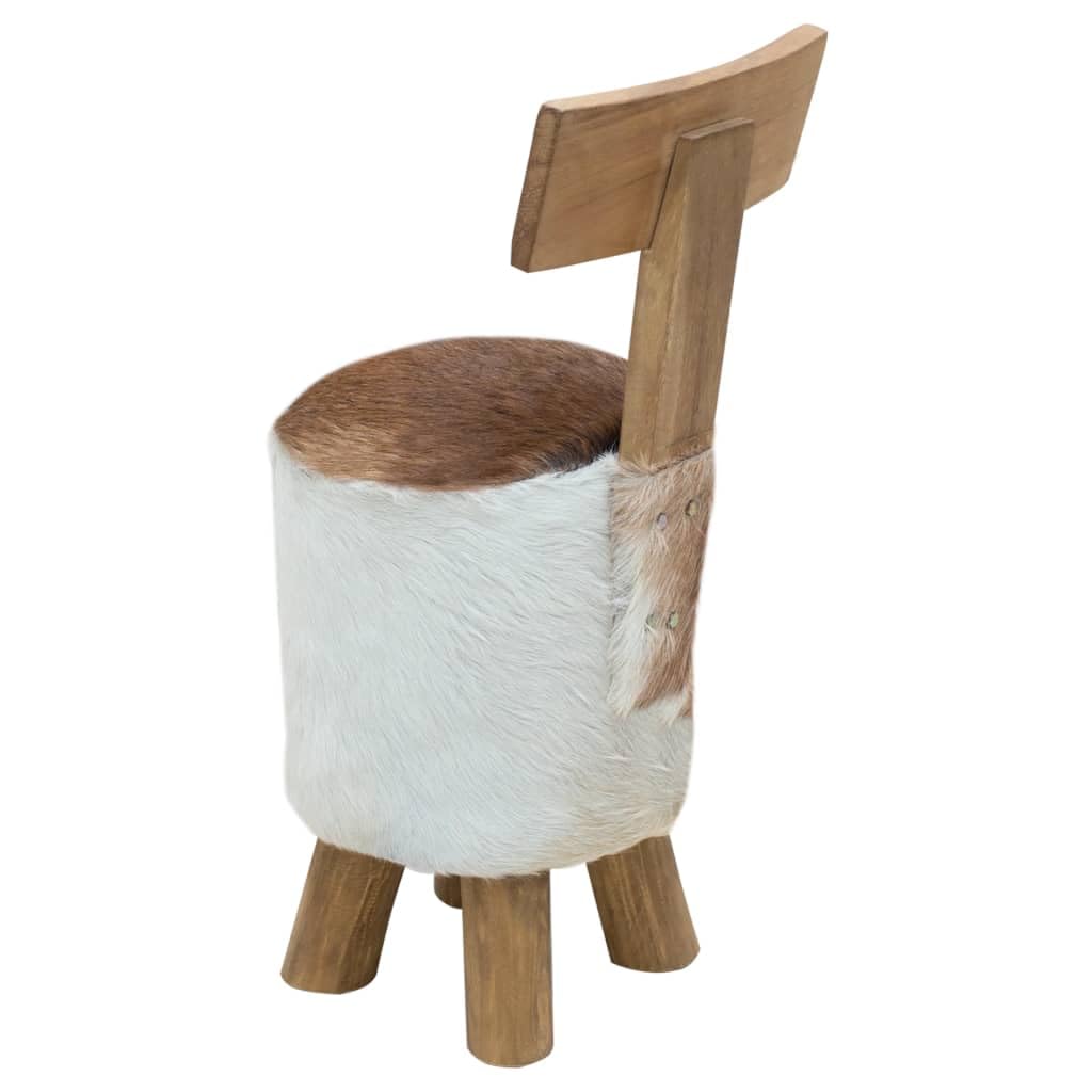 vidaXL Sgabello in Pelle di Capra e Legno Massello di Teak