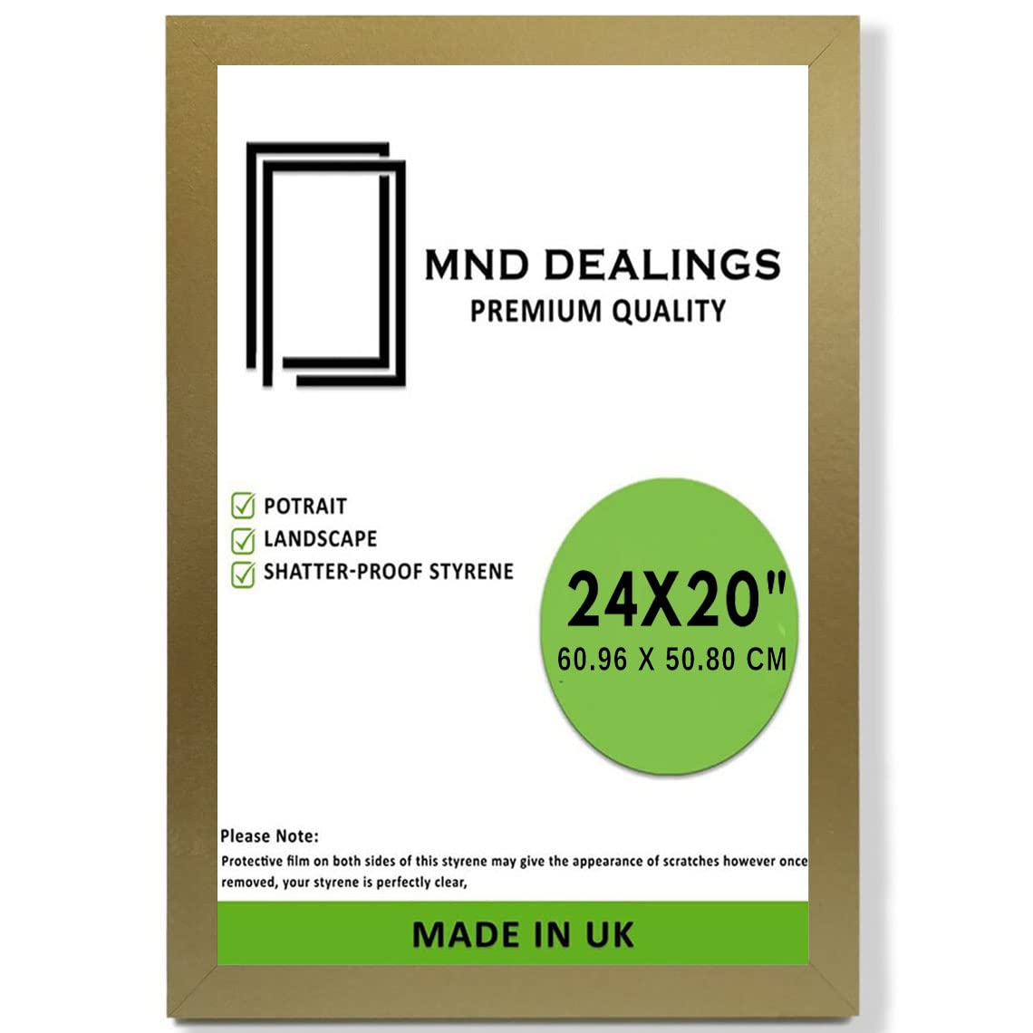 MND Dealings Modern Style Gold 24X20 (60.96X50.80 CM) Picture/Poster Frame-MDF Wood -for Wall Gallery for Sizes Art Prints, Vertically or Horizontally- Wall Mounting Hardware (Gold)
