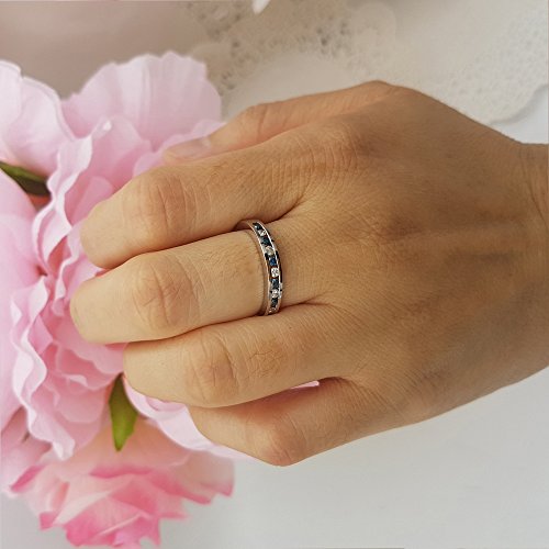 Dazzlingrock Collection 0.40 Cttw 18k Round Blue And White Diamond Anniversary Wedding Stackable Ring Band, Solid White Gold4