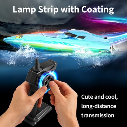 suangrc Ferngesteuerte Boot 3 LED Lichtmodi,Elektrisches RC Boot Badewanne,Pool Spielzeug Jungen Mädchen,Wasserfunktion Alarm Niedrigem Batteriestand Wiederaufladbare Batterie,2.4GHz Steuerung