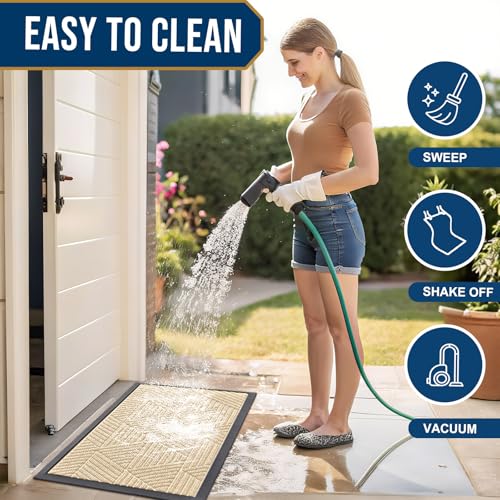 Smiry Front Door Mat Outside Entrance, Heavy Duty Sturdy Natural Rubber Doormat, Trap Dirt and Moisture, Easy Clean Low Profile Welcome Floor Mats for Indoor Outdoor Entry, 36x24 Inch, Beige