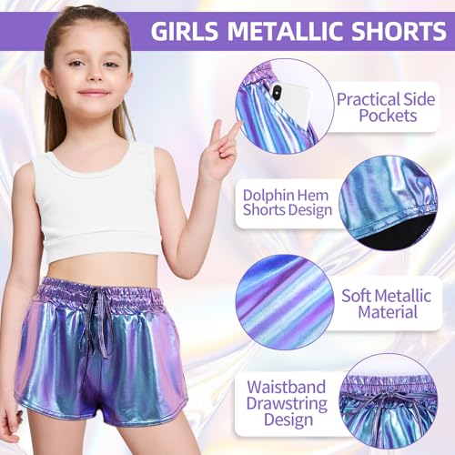 Girls Metallic Shorts Shiny Hot Pants for Dance Gymnastics Sparkly Shorts with Sunglasses2
