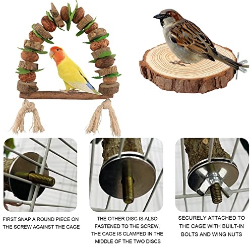 Image of 4PCS Natural Wood Bird Perch Stand - Parrot Perch Stand Training Platform Bird Perch with Hanging Swing Toys - Paw Grinding Stick & Climbing Toys for Bird Cage Accessories