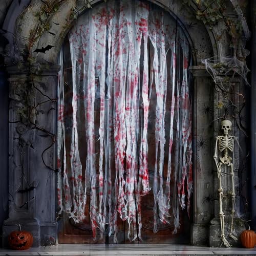 Spetsbst Halloween Türvorhang Deko 215 × 108CM Halloween Tuch Horror Tür Fenster Vorhänge Spukhaus Deko Outdoor Indoor Party Gruseliges Partydekoration (Blutflecken)