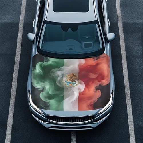 Image of Car Hood Cover Mexican Flag Print Hood Covers for SUV Trucks,Stretch Elastic Car Front Hood Protective Cover,Washable & Removable,Universal Auto Accessories Exterior