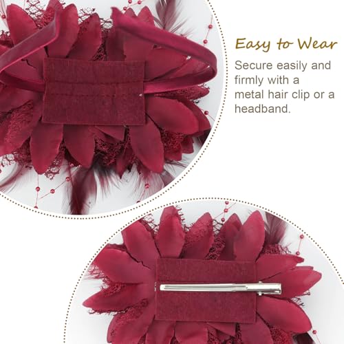 Image of DRESHOW Womens Fascinators Hats Tea Party Hats for Women Pearl Lace Feather Hat Vintage Derby Hats for Wedding Cocktail