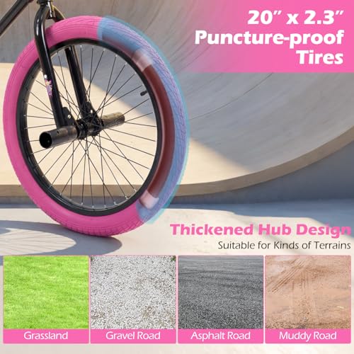 Image of Goplus Freestyle BMX Bike, 20 inch Trick Bicycle w / 360 Degree Steering, 4 Pegs, Adjustable Seat, U-Brake, Hi-Ten Steel Frame, Training Bike for Beginner Riders Teens Youth Boys Girls