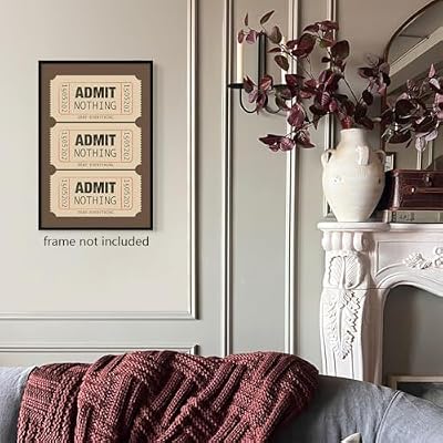 Vintage Brown Ticket Poster, Admit Nothing Deny Everything Quote Ticket Art Print, Unique Preppy Brown Pop Canvas Wall Art, Wes Anderson Ticket Art Inspired Poster for Living Room 12x16in Unframed