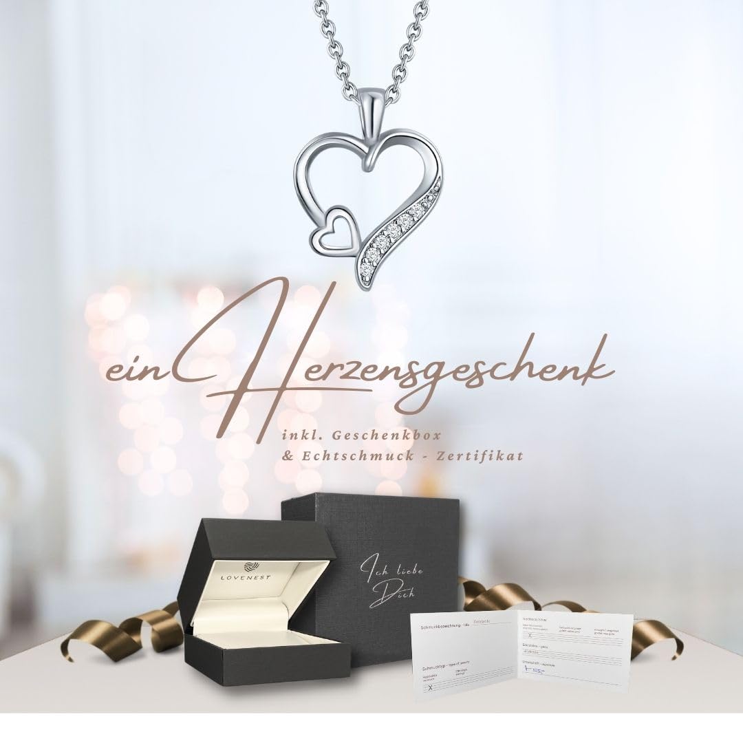 Herzkette Silber 925 / Gold vergoldet Halskette Damen *Ich Liebe Dich* Kette Silberkette mit Herzanhänger Schmuck nickelfrei Geschenke für Frauen Freundin Sie zum Geburtstag Hochzeitstag Jahrestag