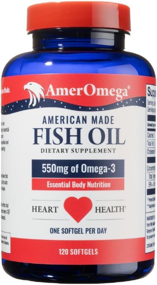 AmerOmega Aceite de pescado triglicérido omega-3 para apoyo a la salud cardíaca, abadejo de lucioperca de Alaska capturado en la naturaleza, de