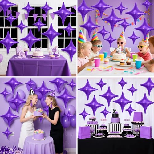 Image of Purple Star Balloons,12Pcs Four Angle Star Foil Balloons