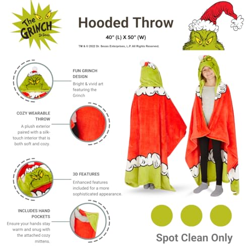 Franco D. Seuss The Grinch Roupa de cama infantil de Natal macia aconchegante cobertor com capuz, 10