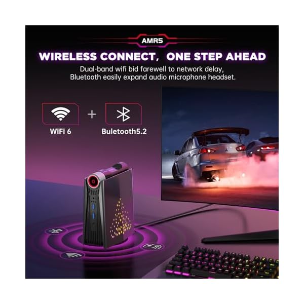 ACEMAGICIAN Mini Gaming PC AMD Ryzen 7 5700U(up to 4.30Ghz), 32GB DDR4(Dual Channel) 512GB NVMe SSD Mini Computers, 4K-Triple-Screen/WiFi6/BT5.2/RGB Lights/3 Modes Mini Desktop Pc for Gamer - Image 7