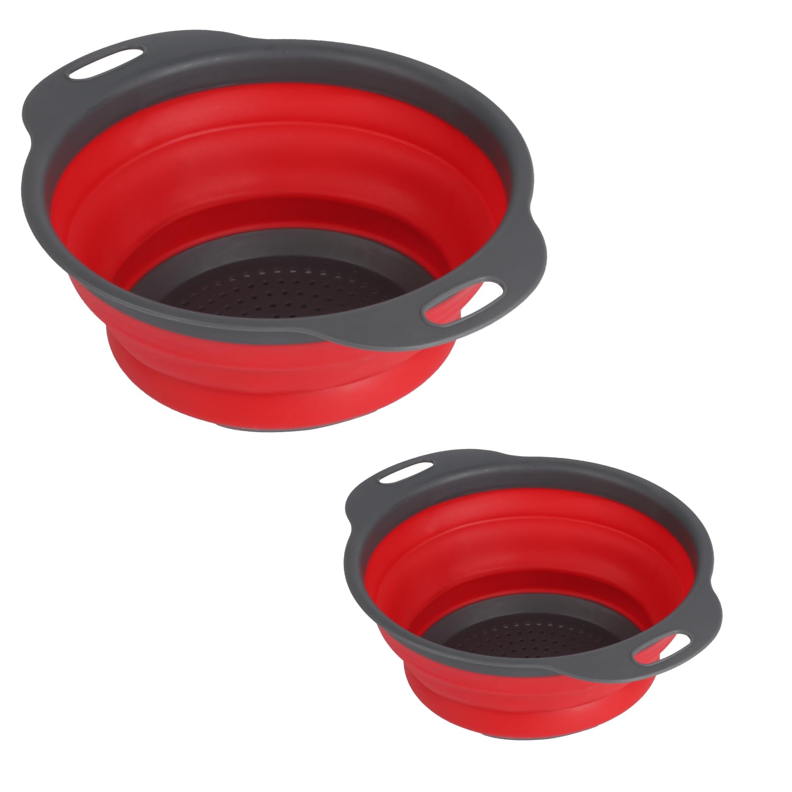 2 Piezas Coladores Cocina Plegable de Silicona, Escurridor Colador Plegable con Asa, Coladores de Alimentos, Cesta de Drenaje para Escurrir Pasta, Frutas, Verduras - Rojo
