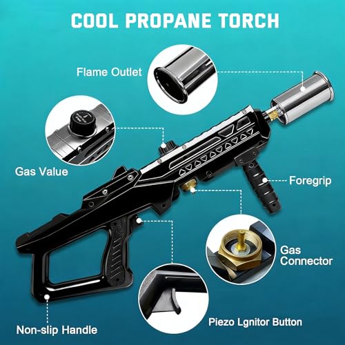 Image of Propane Torch Gun, Powerful Cooking Torch, Adjustable Flame Thrower Blow Torch for BBQ, Searing Steak, Charcoal, Campfire (Tank Not Included)
