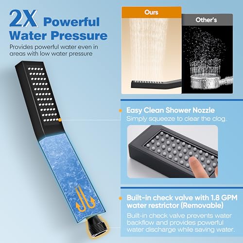 Sistema de Ducha Negro Mate con Grifo para Bañera y Ducha de Lluvia de 12 Pulgadas | Juego Completo de Ducha para Bañera y Ducha de Lluvia con Válvula y Kit de Acabados, Montaje en Pared miniatura 4