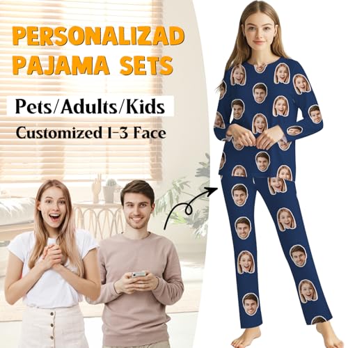 Custom Face Pajamas Set for Women, Personalized Long Sleeve Pajama Pjs with Pet Photo Men Sleepwear Funny Gifts Christmas2