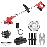 KOCASO Electric Weed Wacker, Cordless Grass Trimmer, Electric Lawn Edger with Alloy Saw Blade, Alloy Blades & Rechargeable 21V Batteries, Weeder Tool for Lawn Garden Pruning/Trimming/Lawn Edger