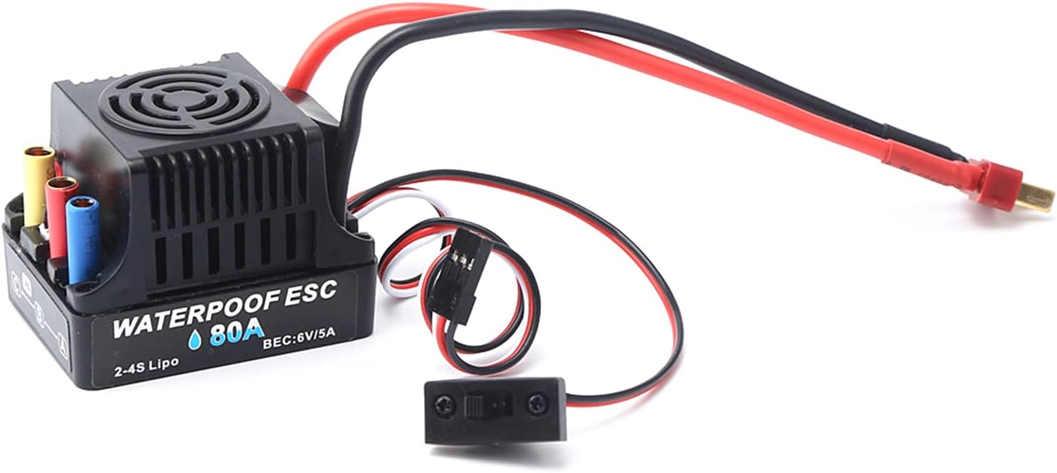 GoolRC 80A Brushless ESC 2-4S Waterproof Electric Speed Controller with 6V 5A BEC T Plug for 1/8 1/10 RC Car