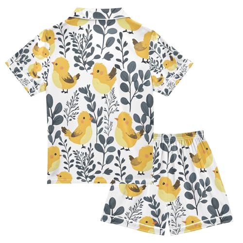 senya Cute Chicken Plant Satin Summer Pajama Sets Silk Short Sleeve Button Down Sleepwear2