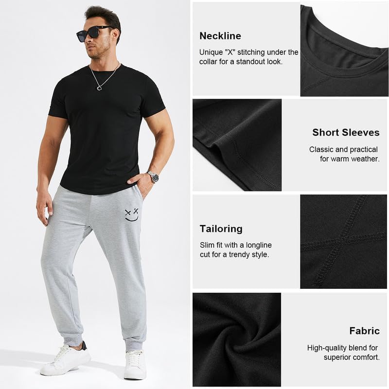 Mens 3 Pack Crewneck T-Shirts Multipack Short Sleeve Hipster Hip Hop Longline Classic Tee Tops - Image 3