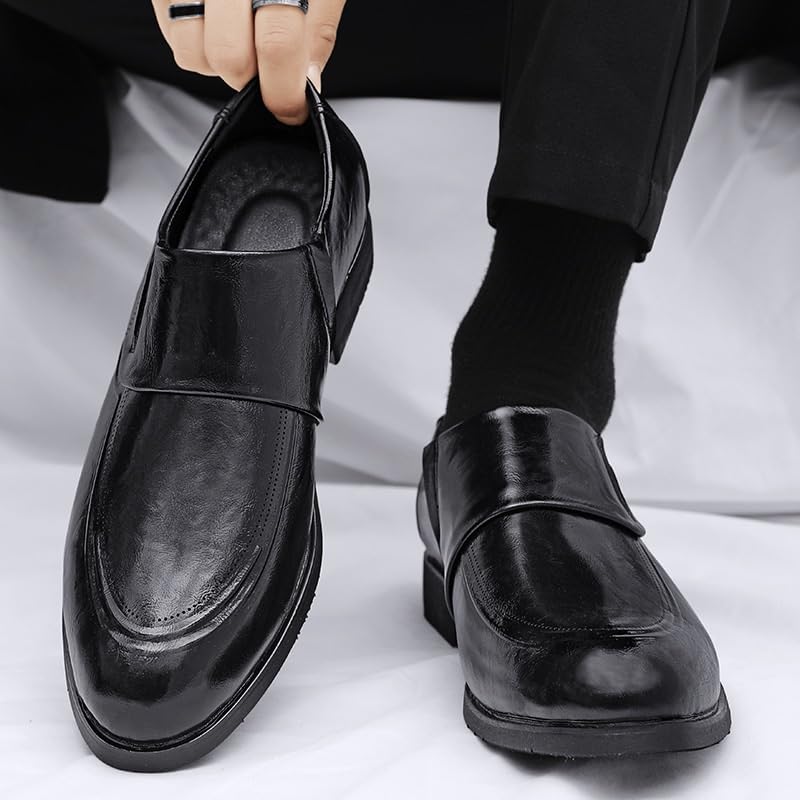 Dress Oxford for Men's Spanish Leather Casual Slip On Plain Toe Prom Slip Resistant Low Top Rubber Sole Non Slip Shoe3