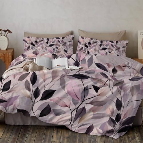 Linge de lit parure housse couette microfibre zippée violette et végétale