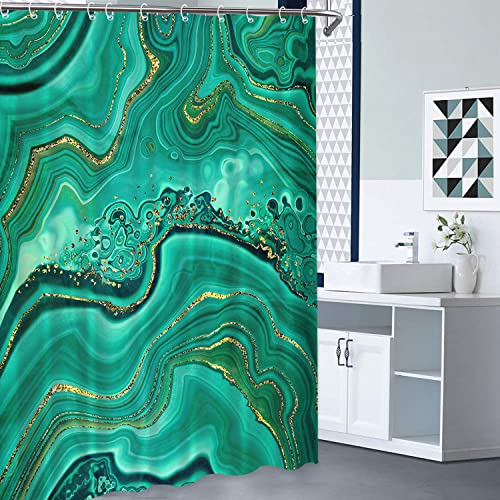 Verngo Green Marble Shower Curtain Abstract Mineral Green Golden Waves Pattern Bath Curtain Modern Turquoise Luxury Waterproof Polyester Fabric Bathroom Decor Curtains 72 X 72 Inches #TOP3