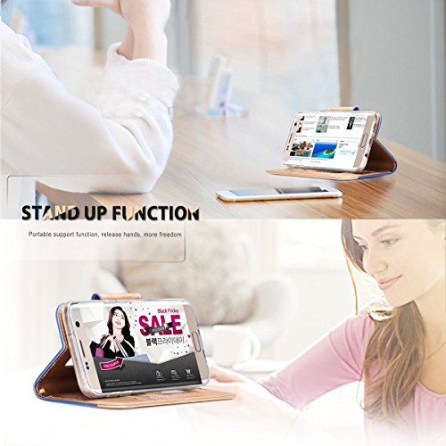 Fyy Leather Case With Mirror For Galaxy S7 Edge, Leather Wallet Flip Folio Case With Mirror And Wrist Strap For Galaxy S7 Edge Deepskyblue #TOP2