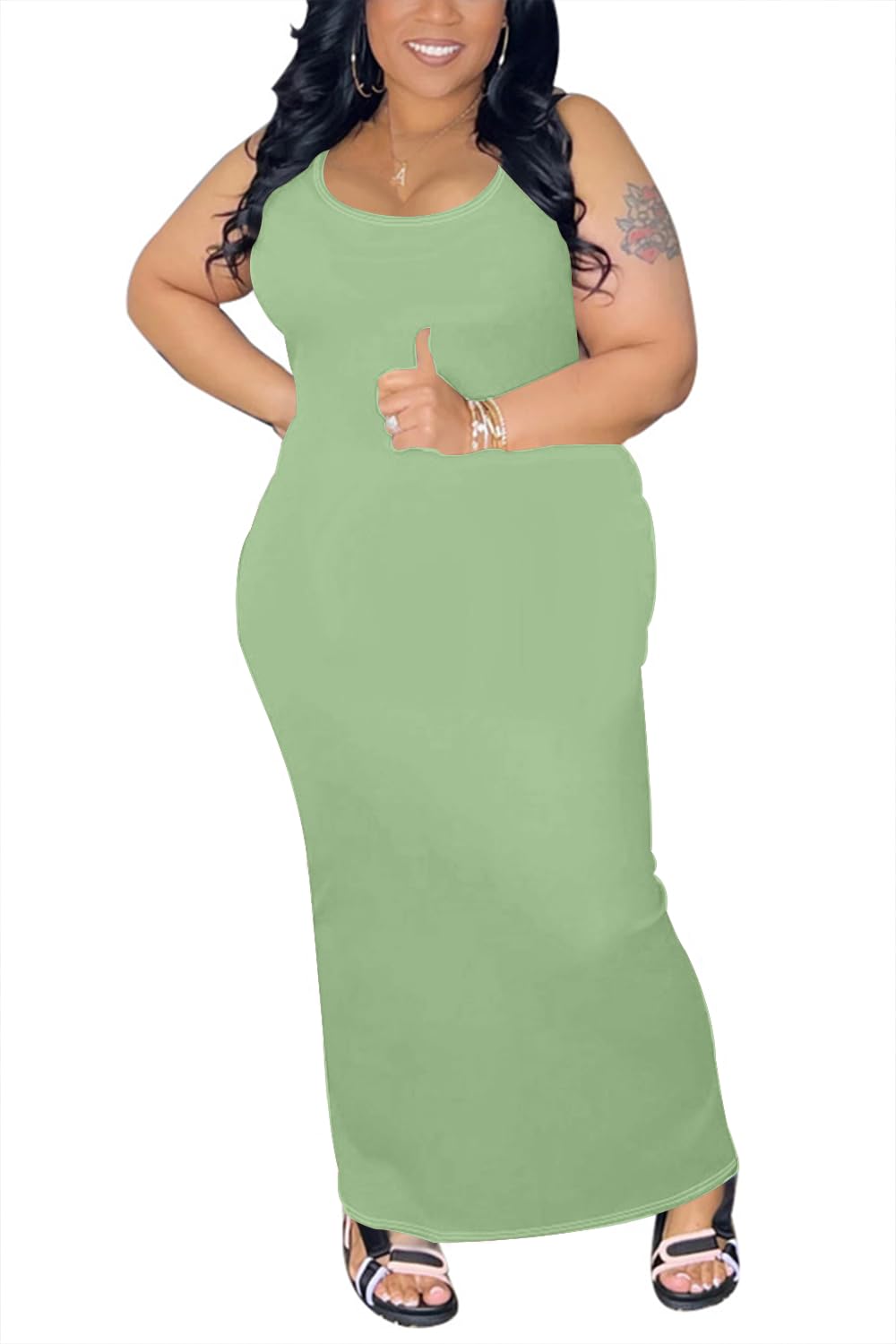 YeGine Women Plus Size Sleeveless Bodycon Maxi Dresses Sexy Slim Tank Dresses