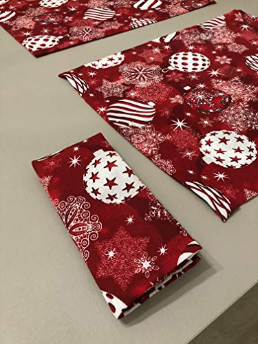 1KDreams Lot de 4 serviettes de Noël design raffiné boules étoiles Addobbi. Shabby Chic en clé moderne. Fabriqué en Italie. (lot de 4 - 40 x 40 cm) Cover