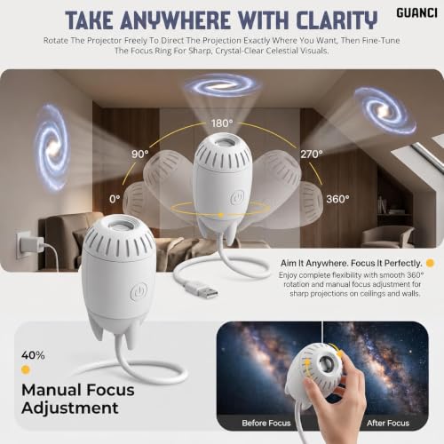 Image of GUANCI 2-in-1 Galaxy Projector Night Light, Mini Star Projector with 5 Slide, USB Portable Starry Sky LED Lamp, 360 Rotating Adjustable Brightness for Bedroom, Kids Room & Car Decor