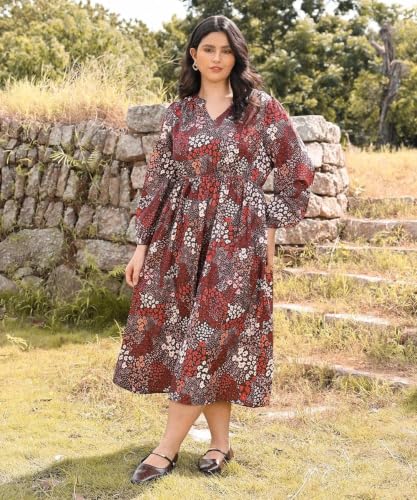 Image of TIYOMI Womens Plus Size Dresses Fall Long Sleeve Maxi Dresses V Neck Floral Spring Party Dress with Pockets XL-5XL (14W-28W)