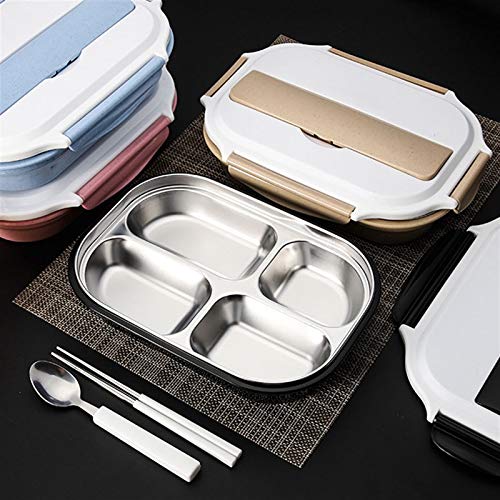 Fiambrera Acero Inoxidable 4 Grid Caja de Almuerzo Inyección de Agua Preservación de Calor Portátil Caja de Almuerzo Picnic Escuela de Personal (Color : Black)