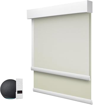 ZSTARR Motorized Day and Night Dual Smart Blind for Window with Valance Rechargeable Motor,Blackout Roller Shade Custom Size,with Valance Suitable for Home,Office Full Blackout Beige Yellow