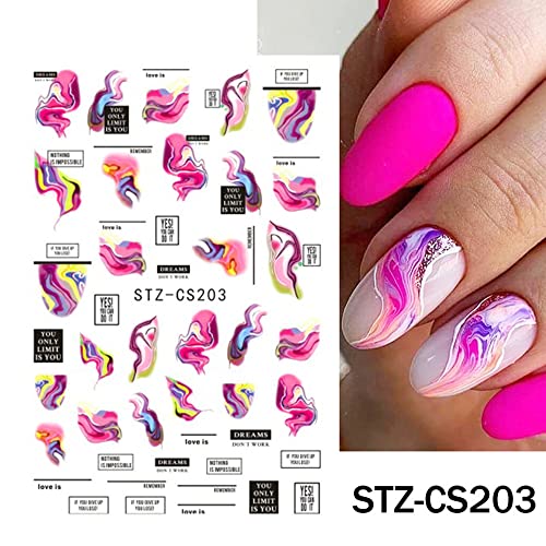 Rtkhfze 6Pcs Marble Nail Stickers For Nail Art Watercolor Nail Decals 3D Self Adhesive Nail Art Supplies Colorful Stripe Word Butterfly Nail Art Stickers For Women Manicure Tips Decorations, 6Sheets #TOP4