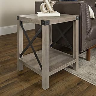 Walker Edison Furniture Company Rustic Modern Farmhouse Metal and Wood Square Side Accent