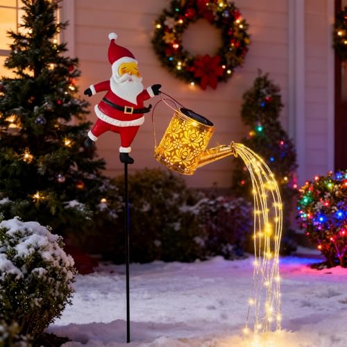 Christmas Solar LED Kettle Lights | Santa Claus Garden Cascading