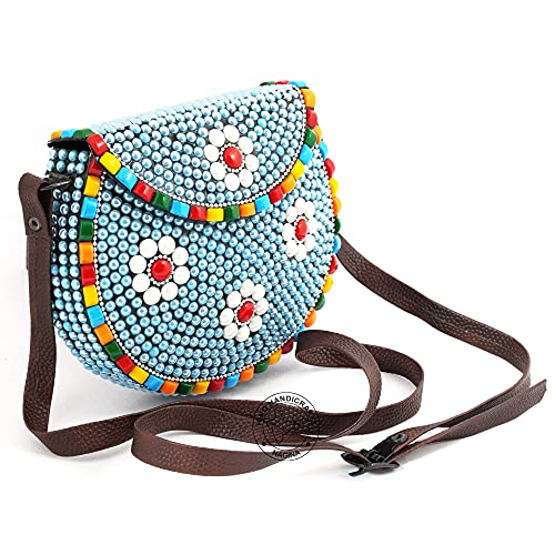 Hind Handicrafts Sac à bandoulière en cuir fait main pour femme - Sangle en cuir - Printemps, été, mer, plage, Design 4, Medium Cover