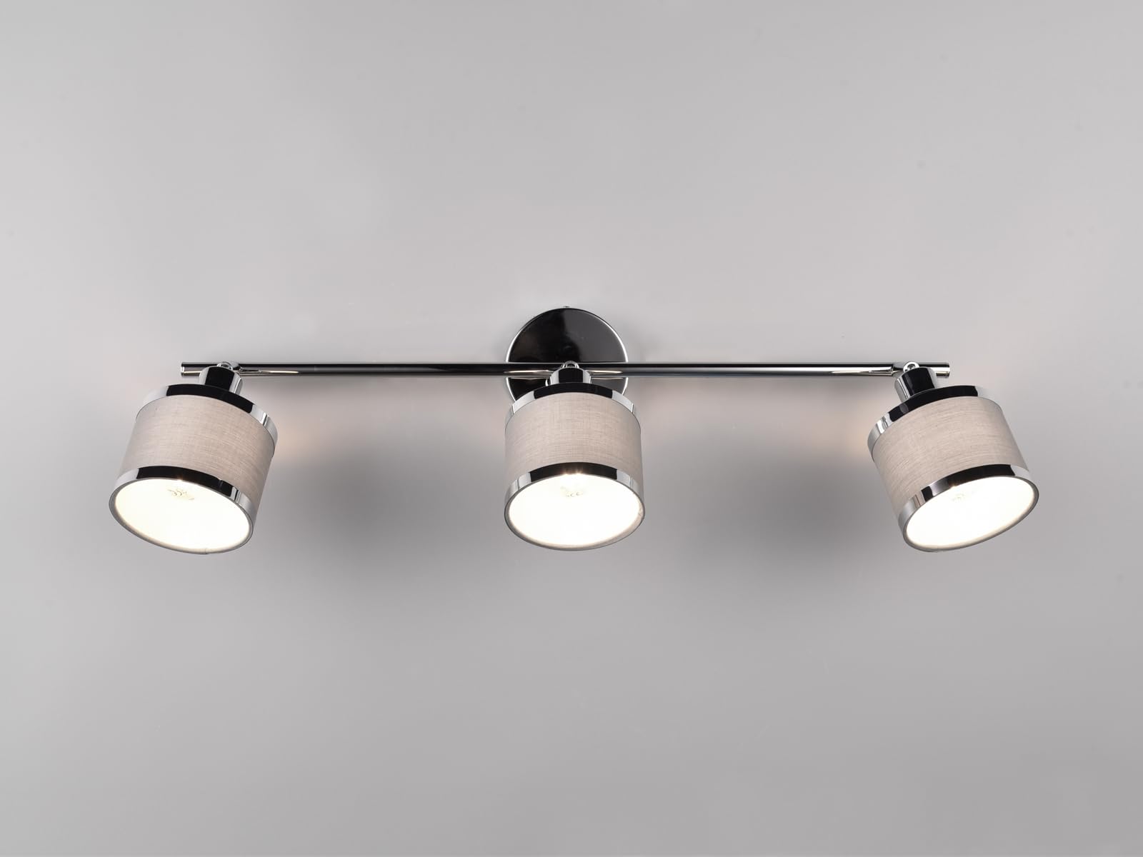 3-flammiger Deckenstrahler Silber Chrom, Stoffschirme Grau Breite 80cm